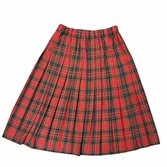 Vintage Appleseed’s Red Tartan A-line Plaid Pleated Midi Skirt 14 Academia Twee - Picture 5 of 7